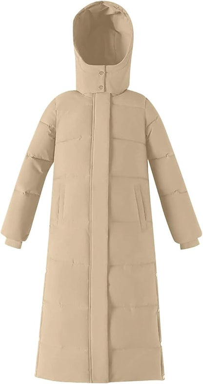 Lange Pufferjas met Zijsplit & Capuchon – Dames Winterjas