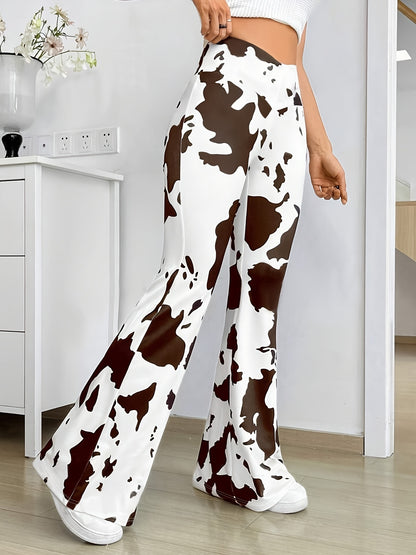 Naida - Hoog uitgesneden broek met koeienprint