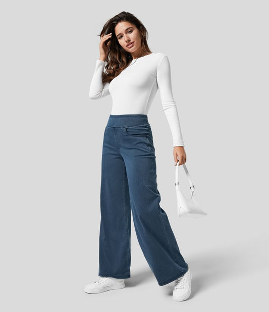 Norella - Wijde broek met high waist en elastische taille voor dames