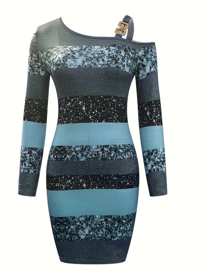 Pailletten Bodycon Mini Jurk Met Glitterstrepen En Asymmetrische Hals