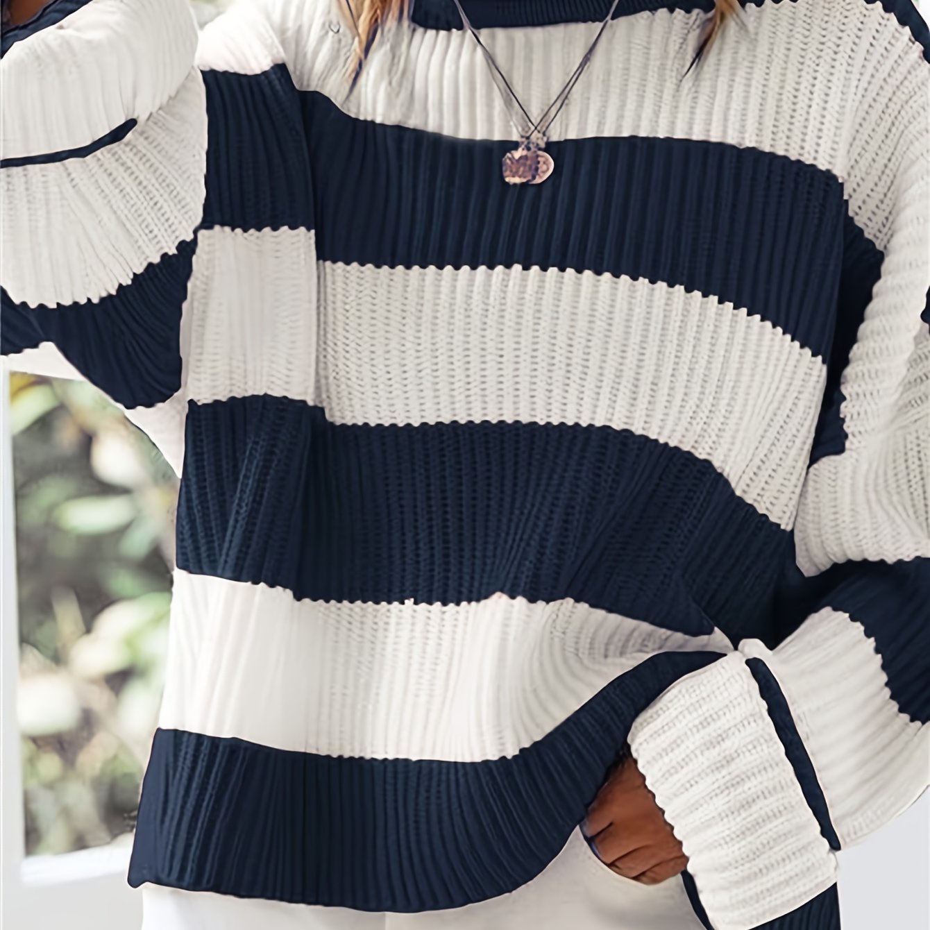 Gestreepte Oversized Trui Voor Dames Met Ronde Hals En Lange Mouwen