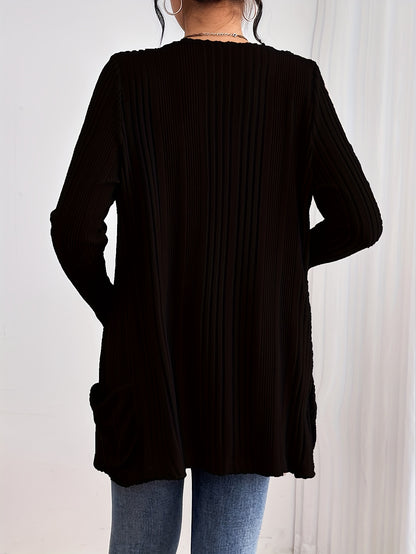 Comfortabel Dames Vest Met Zakken En Geribde Structuur