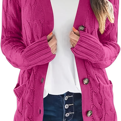 Warm Kabelgebreid Dames Vest Met Knopen En Zakken
