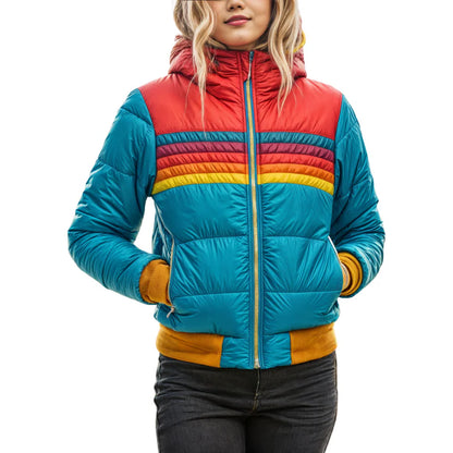 Sportieve Winterse Jas met Retro Colourblock voor Dames
