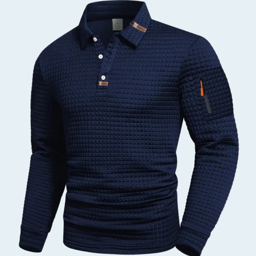 Heren Polo Met Lange Mouwen En Structuurstof Slim Fit