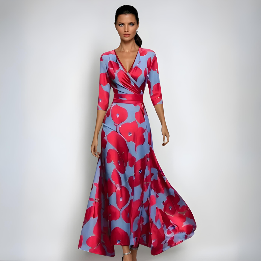 Isabelle - Maxi-jurk met V-hals en levendige abstracte print voor dames