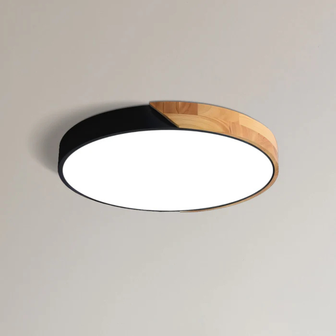 Ronde Scandinavische LED plafondlamp met houten details