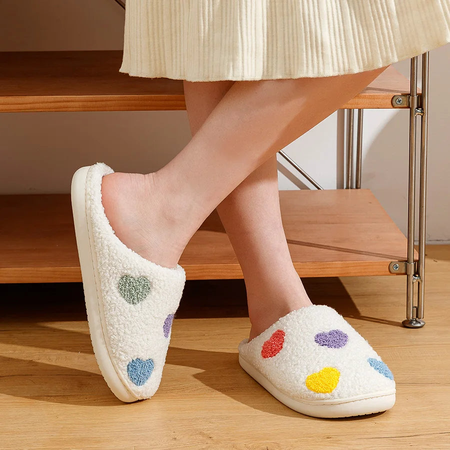 Warme Pantoffels Met Kleurrijk Hartjespatroon Voor Vrouwen