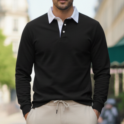 Heren Polo Trui Met Lange Mouwen En Contrasterende Kraag