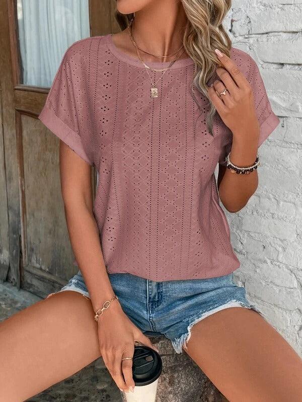 Lily - Broderie T-shirt met Korte Mouwen