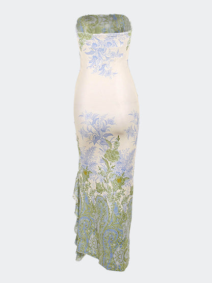 Eszter - Straploze Bloemen Maxi Jurk met Split voor Vrouwen