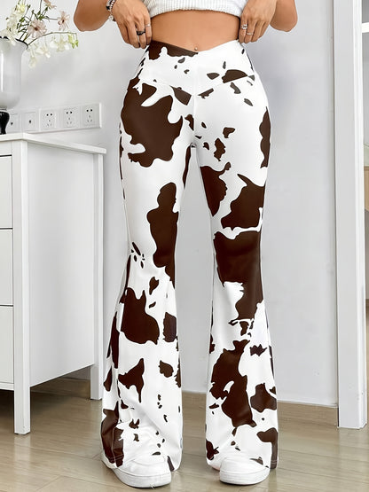 Naida - Hoog uitgesneden broek met koeienprint