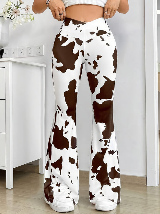 Naida - Hoog uitgesneden broek met koeienprint