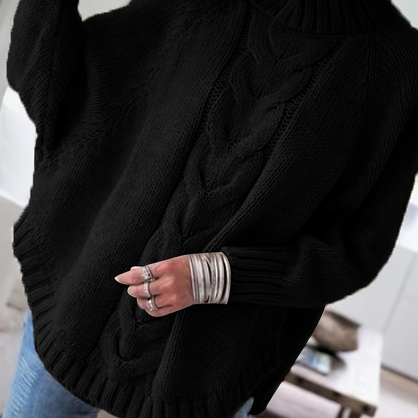Warme Oversized Kabeltrui Voor Dames Met Col