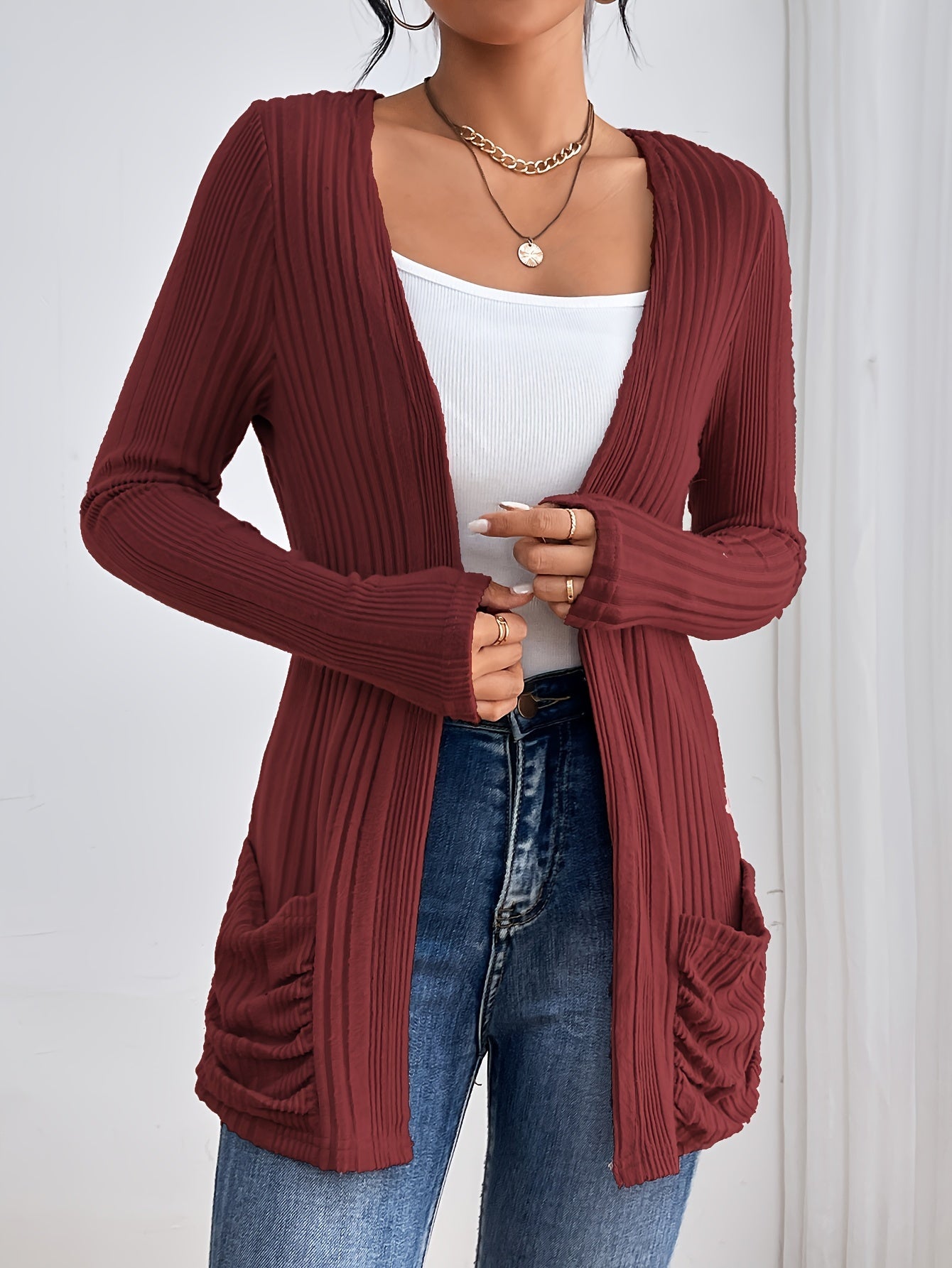 Comfortabel Dames Vest Met Zakken En Geribde Structuur
