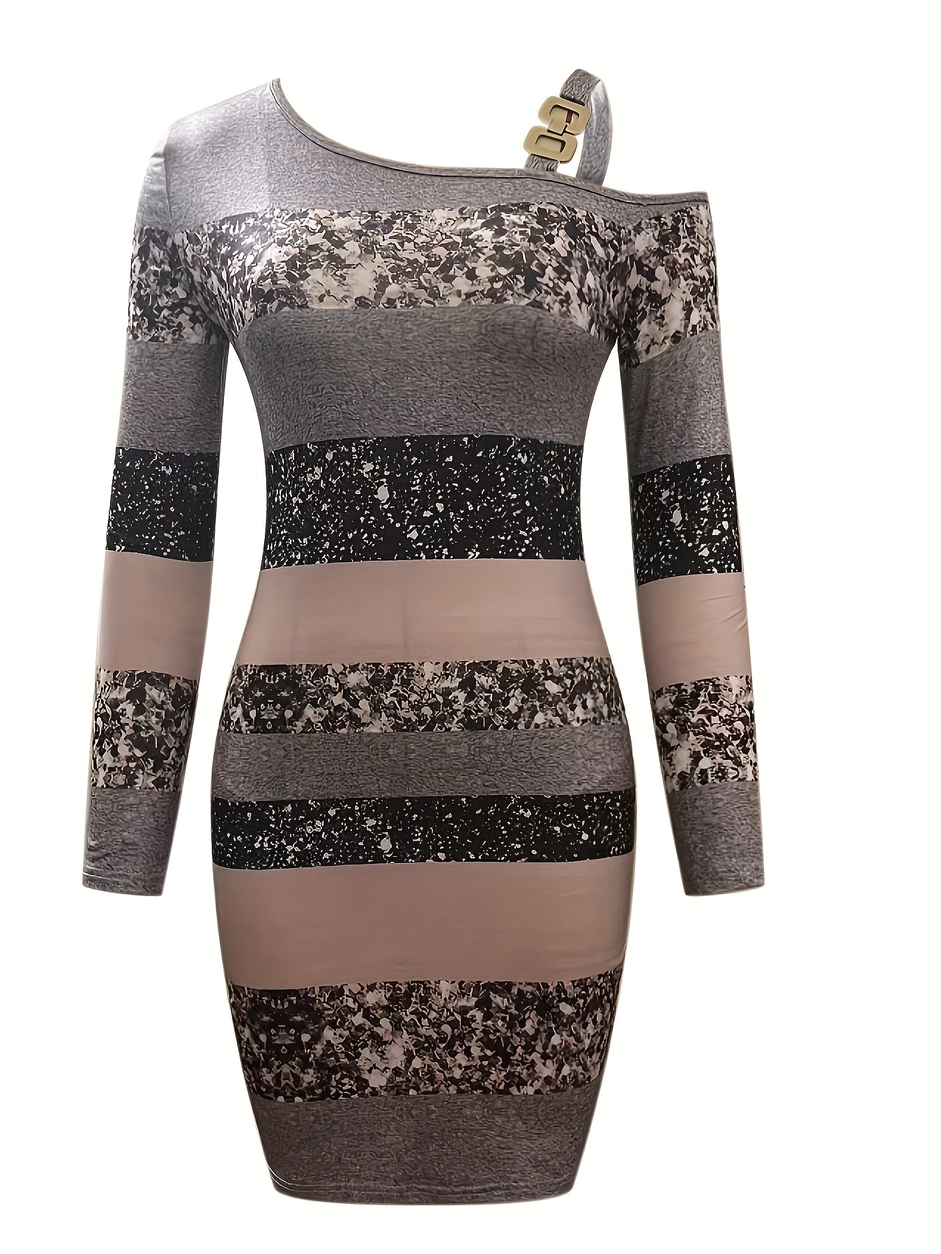 Pailletten Bodycon Mini Jurk Met Glitterstrepen En Asymmetrische Hals