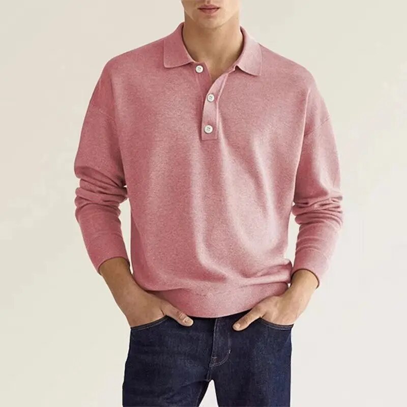 Heren Poloshirt Met Lange Mouwen En Knoopsluiting