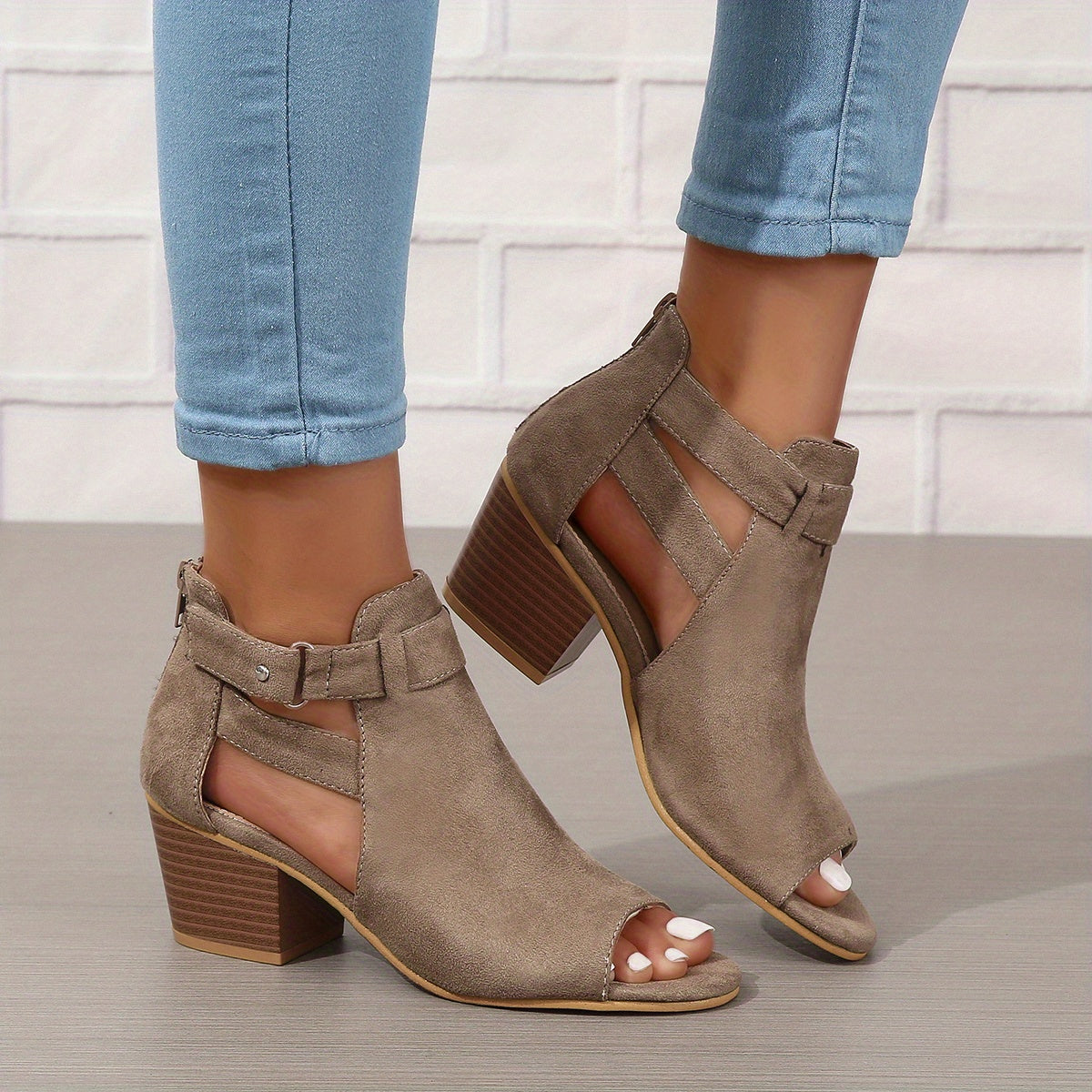 Juliette - Enkellaarsjes met blokhak en suède look