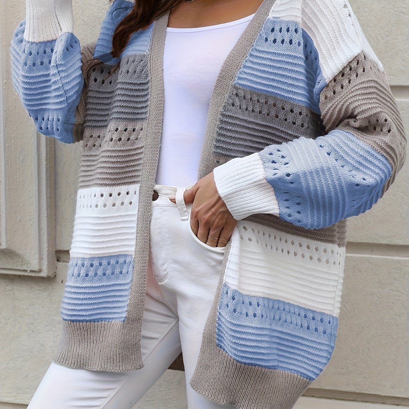 Plus Size Dames Openvallend Opengewerkt Gebreid Vest