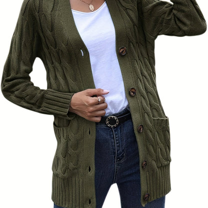Warm Kabelgebreid Dames Vest Met Knopen En Zakken
