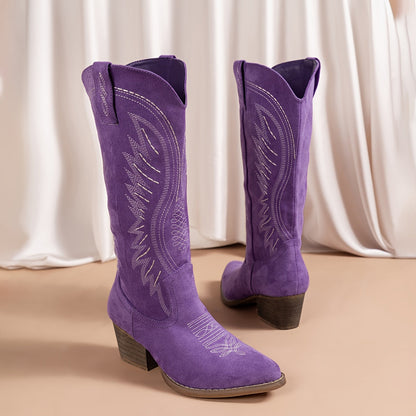 Dames Cowboylaarzen Met Decoratieve Stiksels En Dikke Hak