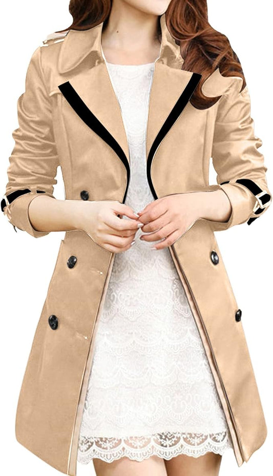 Dubbelrijige Trenchcoat met Ceintuur voor Vrouwen Herfst