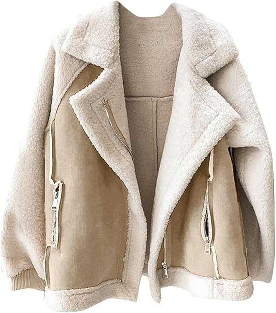 Dames Leren Look Teddy Tussenjas