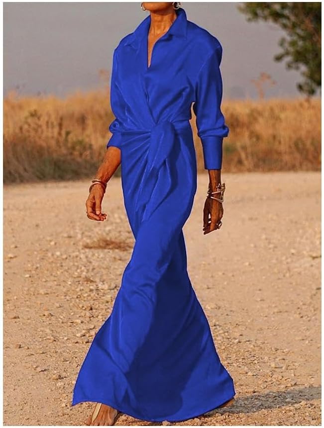 Bianca - Wikkel Maxi-jurk met Gedrapeerde Taille en Overhemdkraag voor Dames