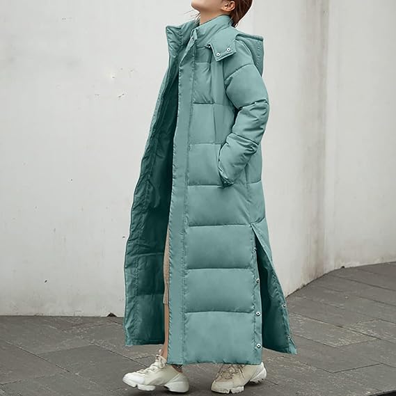 Lange Pufferjas met Zijsplit & Capuchon – Dames Winterjas
