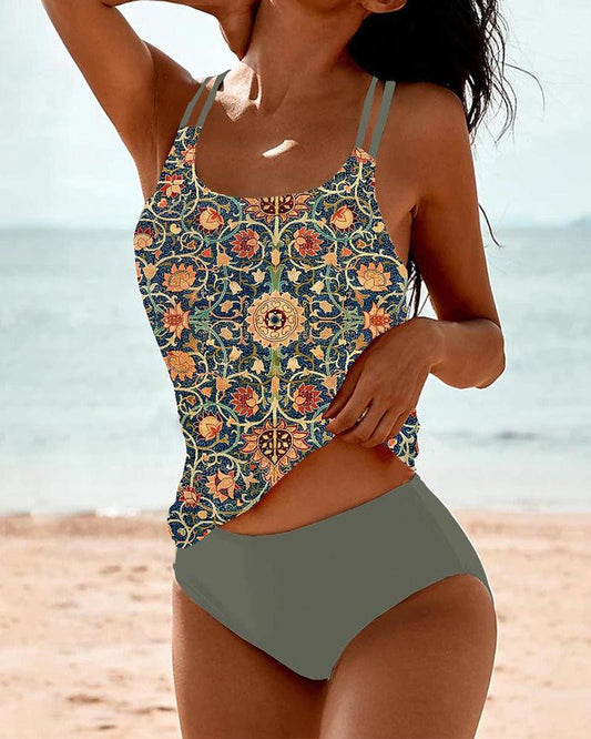 Lara - Tankini Set met Vintage Bloemenprint en Hoge Taille Slip