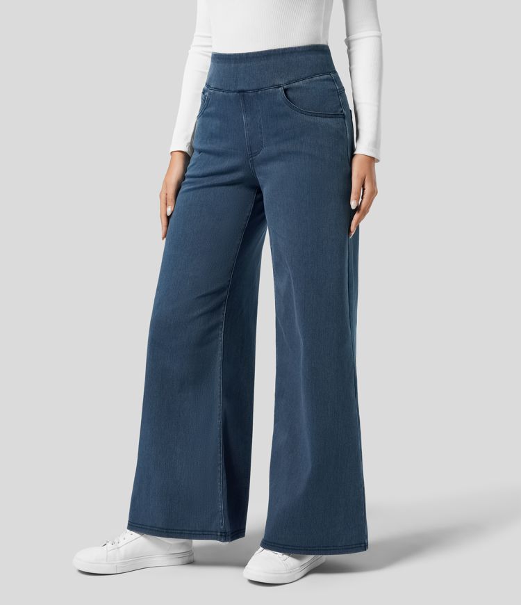 Norella - Wijde broek met high waist en elastische taille voor dames