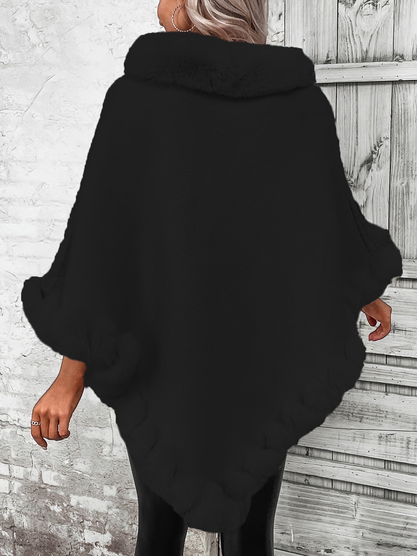 Warme Stijlvolle Poncho Trui Voor Dames Me Bontlook Col