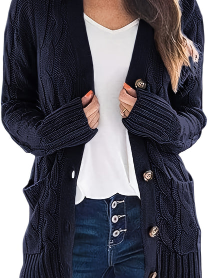 Warm Kabelgebreid Dames Vest Met Knopen En Zakken