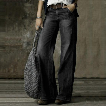 Vrouwen Hoge Taille Wide Leg Jeans Retro Comfort Fit
