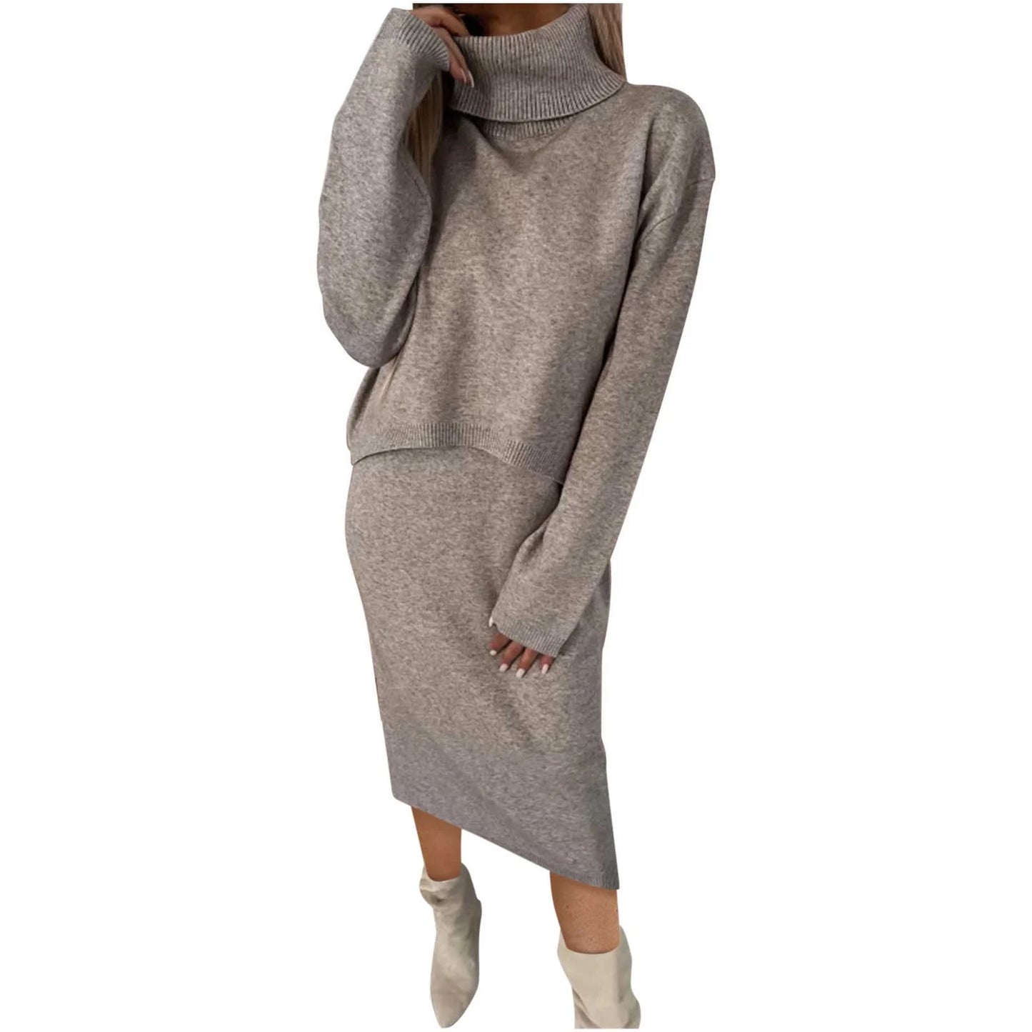 Gebreide Midi Jurk en Coltru Set voor Vrouwen