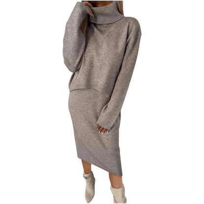Gebreide Midi Jurk en Coltru Set voor Vrouwen