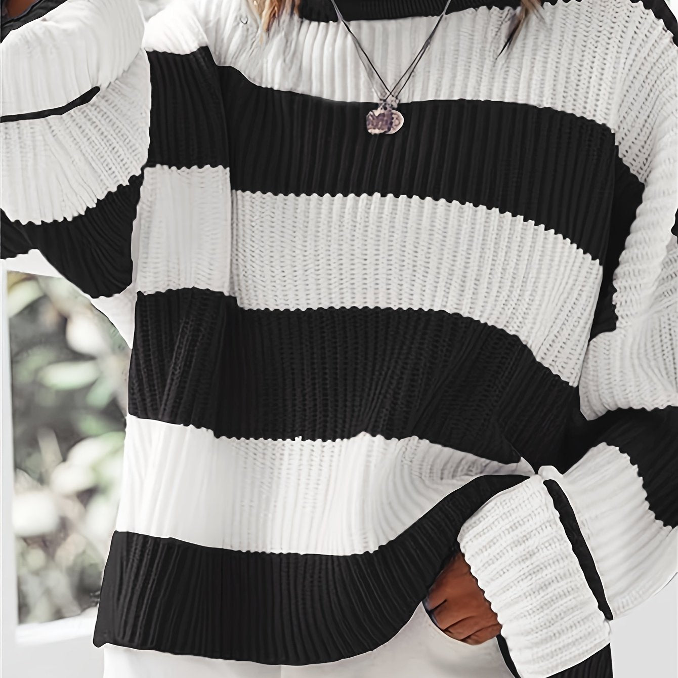 Gestreepte Oversized Trui Voor Dames Met Ronde Hals En Lange Mouwen