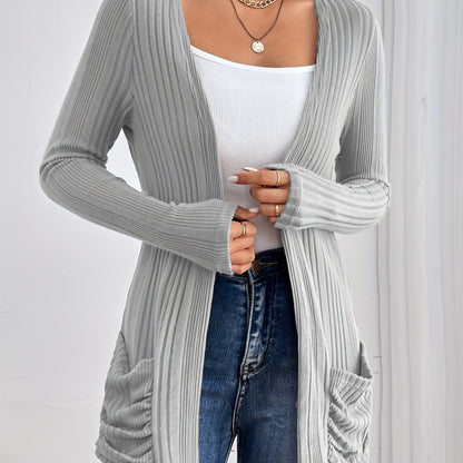 Comfortabel Dames Vest Met Zakken En Geribde Structuur