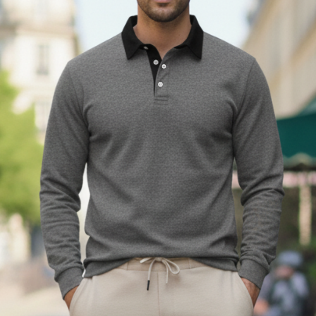 Heren Polo Trui Met Lange Mouwen En Contrasterende Kraag