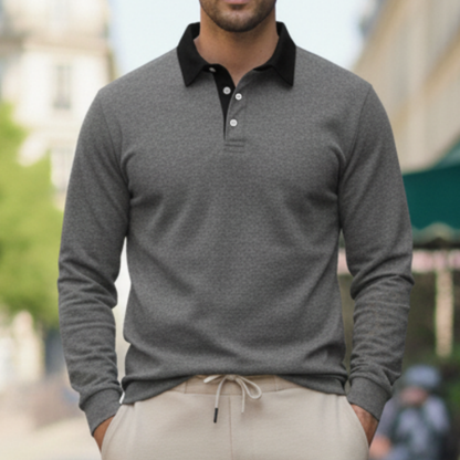 Heren Polo Trui Met Lange Mouwen En Contrasterende Kraag