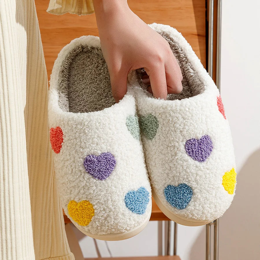 Warme Pantoffels Met Kleurrijk Hartjespatroon Voor Vrouwen