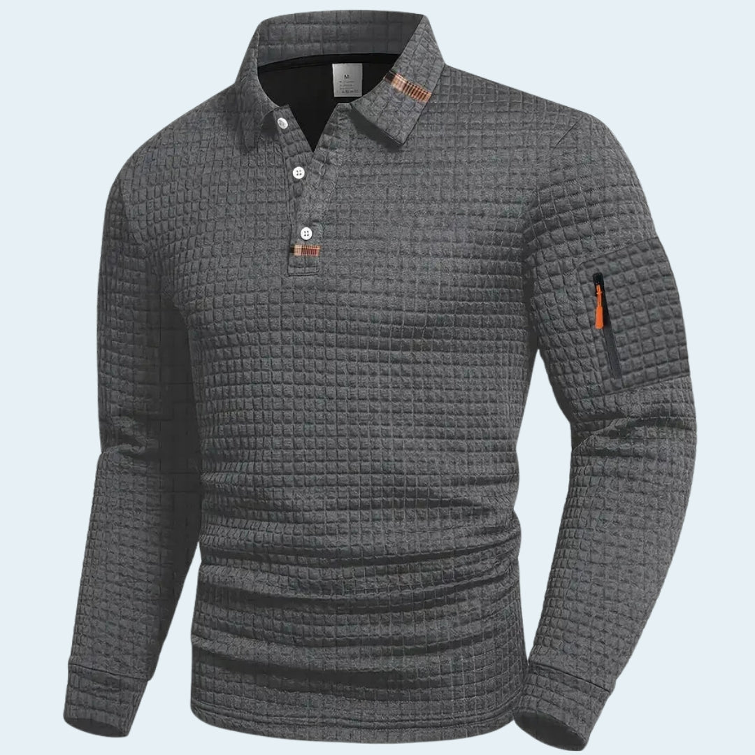 Heren Polo Met Lange Mouwen En Structuurstof Slim Fit
