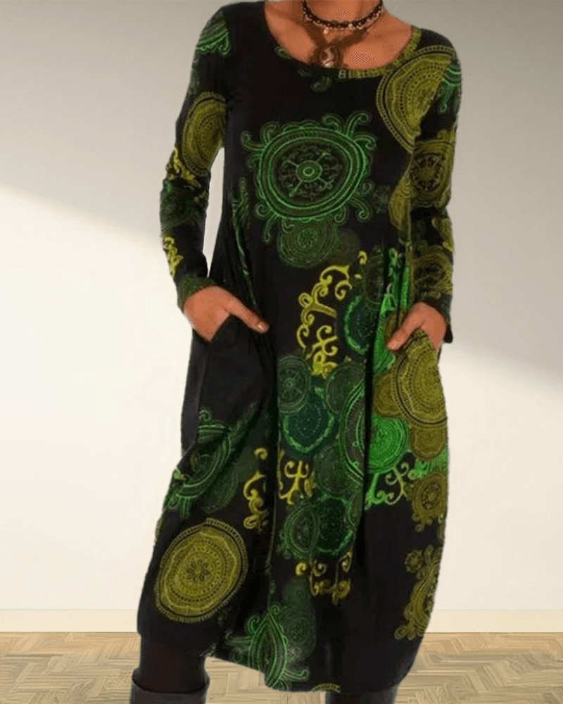 Elora - Bohemian Jurk met Lange Mouwen en Mandala Print voor Dames