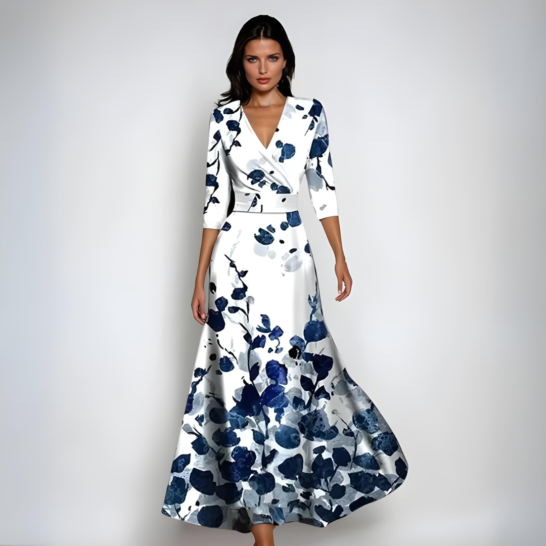 Isabelle - Maxi-jurk met V-hals en levendige abstracte print voor dames