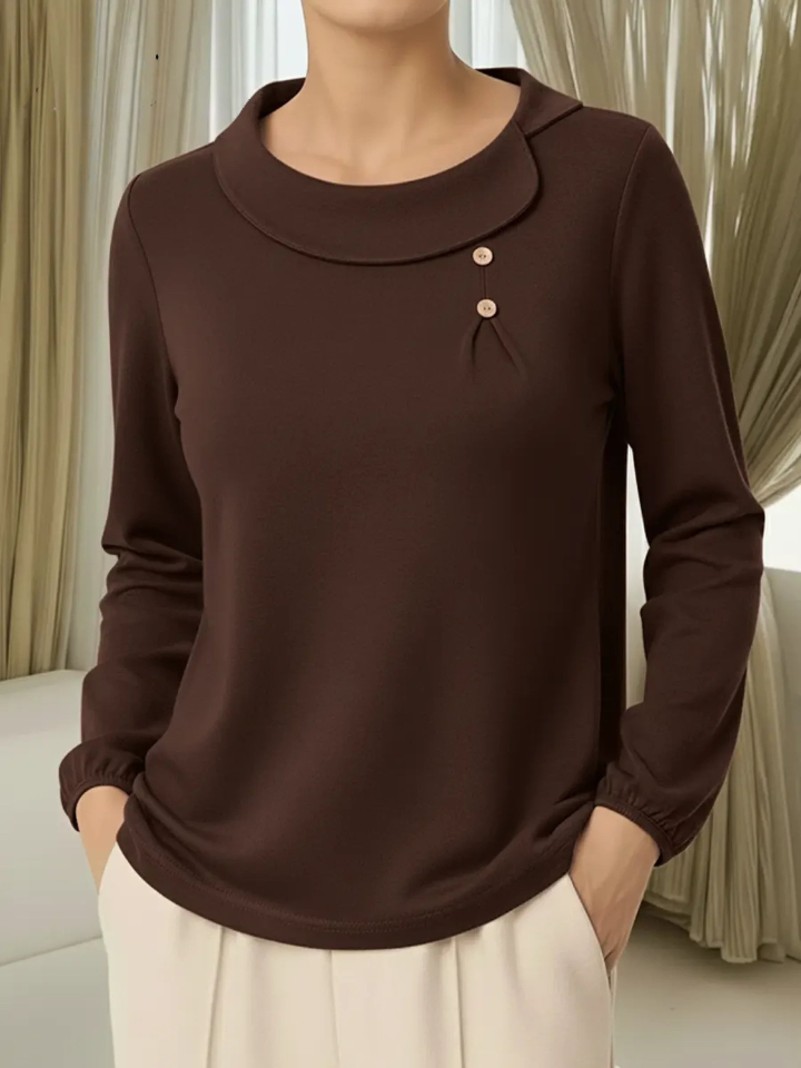 Zachte Dames Sweatshirt Met Ronde Hals En Stijlvolle Knopen