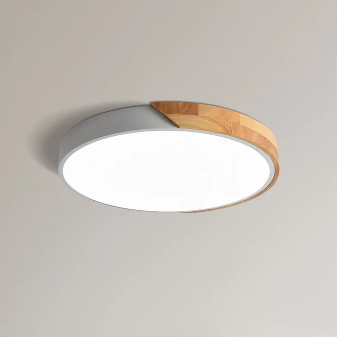 Ronde Scandinavische LED plafondlamp met houten details
