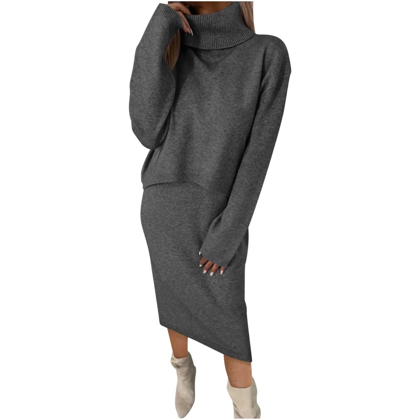Gebreide Midi Jurk en Coltru Set voor Vrouwen