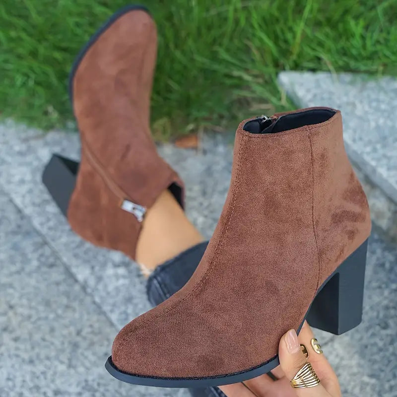 Enkellaarsjes Suede Look met Blokhak en Rits aan de Zijkant voor Dames