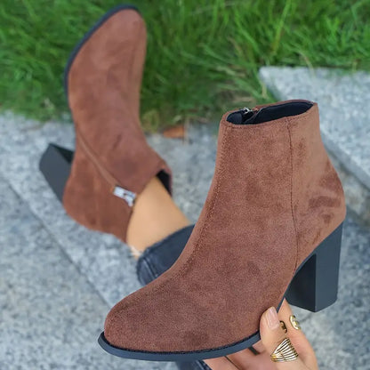 Enkellaarsjes Suede Look met Blokhak en Rits aan de Zijkant voor Dames