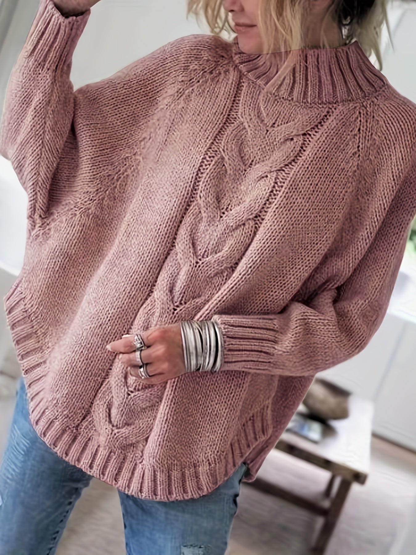 Warme Oversized Kabeltrui Voor Dames Met Col